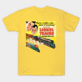 REVISTANGO #395 - Lionel Trains - The Power of Magne-Traction 1950  Charging Forward with Chrome Precision, Graphic Burst Lettering, and the Thrill of Electric Motion, Vintage Art Retro Style Comic Pulp T-Shirt
